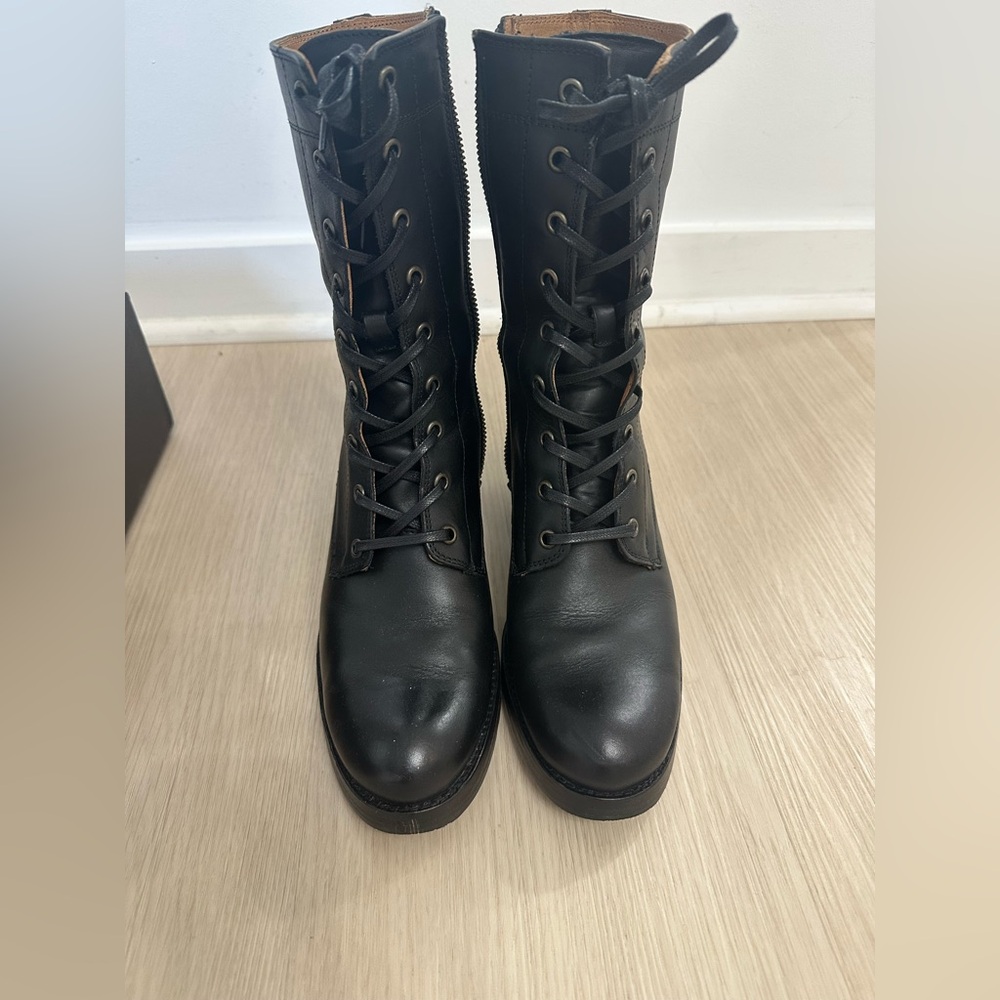 Frye Black Jean Leather Combat Boots